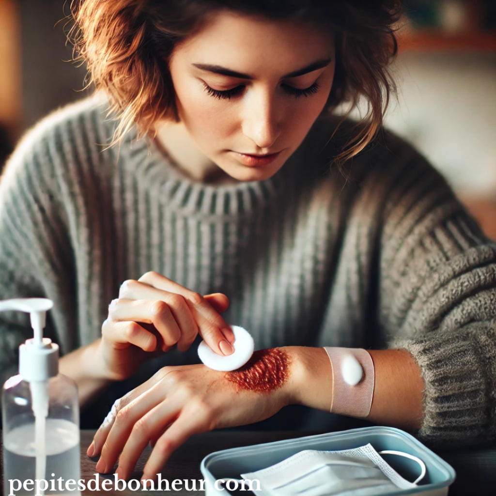 image d'une femme qui soigne une plaie, symbolisant la plaie émotionnelle