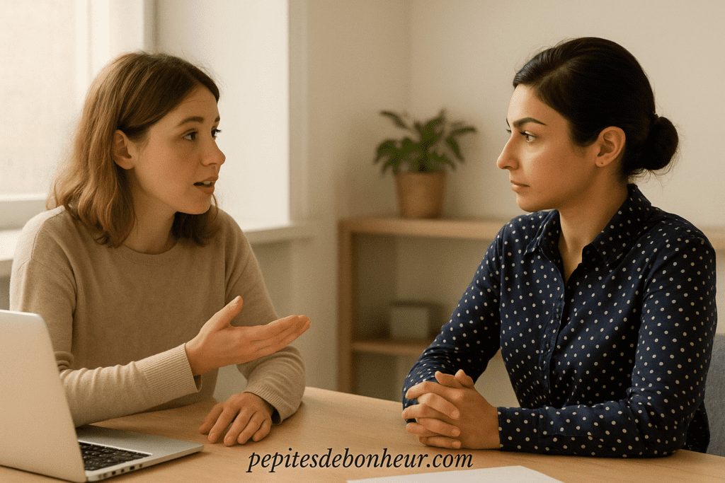 Employés utilisant l’écoute active et la communication non violente pour renforcer l’assertivité au travail.